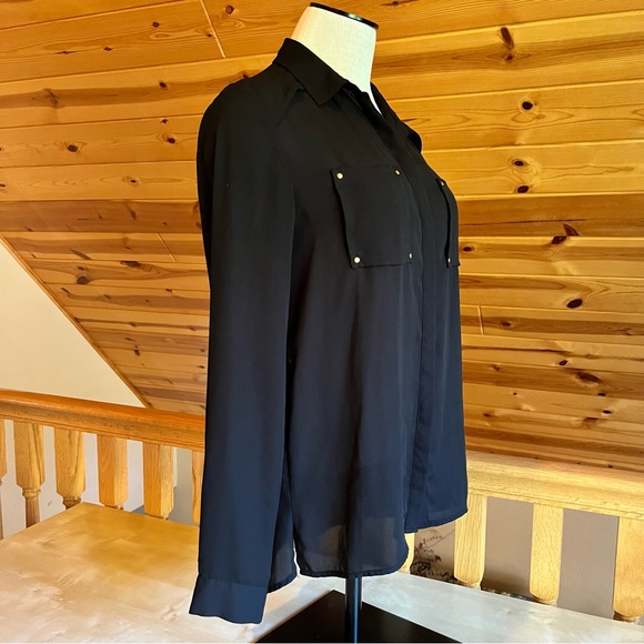 H&M Women's Sheer Long Sleeve Button Up Dress Shirt Gold Stud Hardware Size 2 - Picture 4 of 7